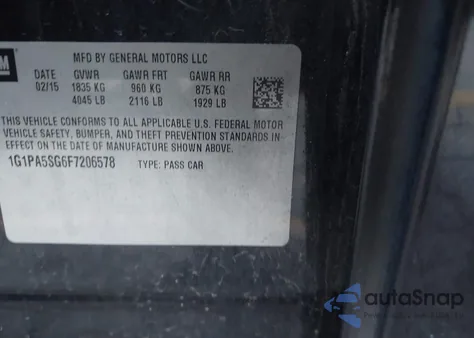 2015 Chevrolet Cruze Ls Auto from USA, damaged, VIN 1G1PA5SG6F7206578